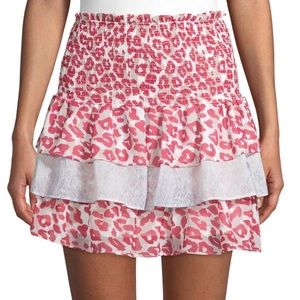 Q & A red leopard and snakeskin smocked skirt